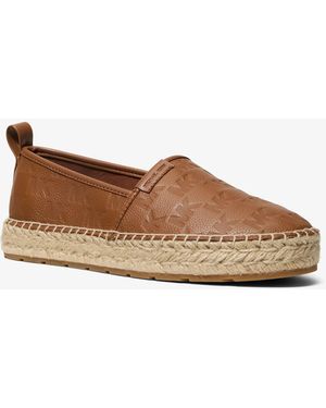 Michael Kors Mk Elias Logo Embossed Leather Espadrille - Brown