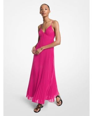 Michael Kors Maxi Pleated Slip Dress - Pink