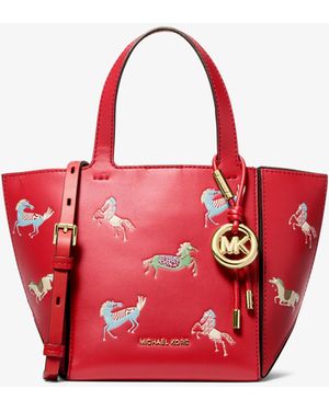 MICHAEL Michael Kors Michael Kors Jordi Small Leather Convertible Tote Bag - Red