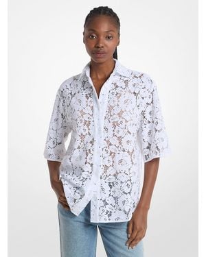 Michael Kors Outlet Mk Studded Corded Floral Lace Shirt - White