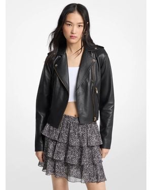 MICHAEL Michael Kors Mk Leather Moto Jacket - Grey