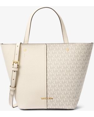 MICHAEL Michael Kors Mk Flora Medium Signature Logo And Pebbled Leather Tote Bag - Natural