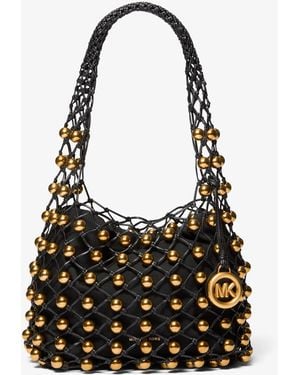 Michael Kors Limited-Edition Gwen Small Studded Hand-Woven Leather Hobo Shoulder Bag - Black