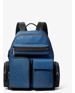 Michael Kors Mk Brooklyn Medium Printed Signature Logo Cargo Backpack - Blue