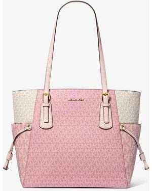 Michael Kors Outlet Mk Voyager Large Color-Block Signature Logo Tote Bag - Pink