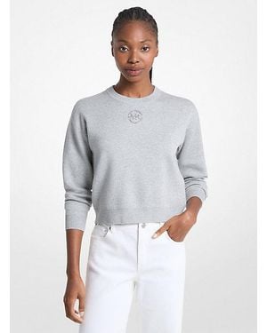 Michael Kors Embellished Logo Cotton Blend Sweater - Grey