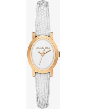 Michael Kors Mkreloj Maude Petite En Tono Dorado Con Correa De Piel Con Motivo De Lagarto En Relieve - Blanco