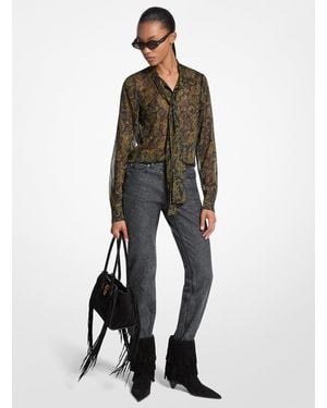 MICHAEL Michael Kors Mkblusa De Georgette Con Estampado De Cachemir Metalizado Y Lazada - Blanco