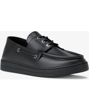 Michael Kors Mk Aiden Leather Boat Shoes - Black