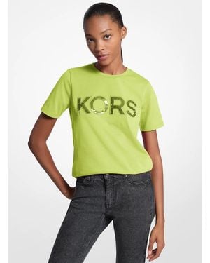 Michael Kors Sequined Logo Cotton T-Shirt - Green