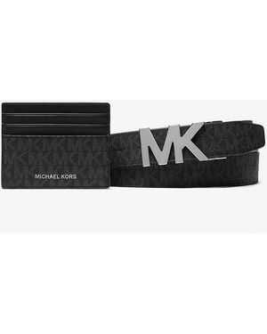 Michael Kors Outlet Mk Signature Logo Card Case And Belt Gift Set - White