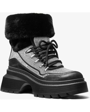 MICHAEL Michael Kors Mk Shiloh Embellished Mixed-Media Boot - Black