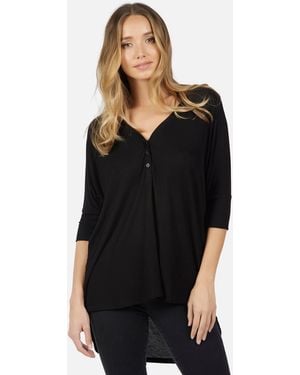 Michael Lauren Amos Oversized V-neck Henley - Black