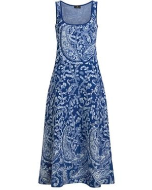 Etro Abito Midi Con Lavorazione Jacquard Motivo Paisley Con Dettagli Floreali - Blu