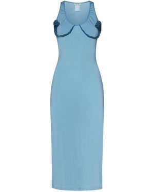Nensi Dojaka Fitted Dress With Delicate Ruffle Neckline - Blue