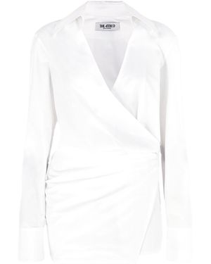 The Attico V-Neck Mini Chemisier Dress With Asymmetrical Draping - White