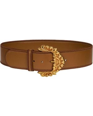 Etro Maxi 100% Leather Belt With Baroque-Style Buckle - Brown