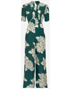Pretty Eccentric Hydrangea Print Mabel Jumpsuit - Green