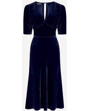 Michelle Corvane Velvet Bella Tea Dress - Blue