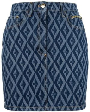Elisabetta Franchi Denimrock mit logo-detail und taschen - Blau
