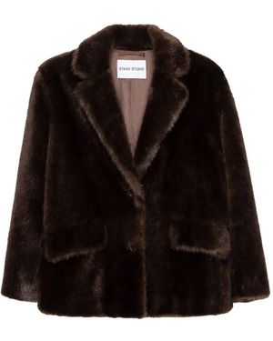 Stand Studio Long-Sleeve Faux Fur Jacket - Zwart
