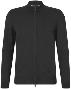 HUGO Truien & Vesten ,Zwart ,Wol Zwarte Rits Logo Cardigan Regular Fit