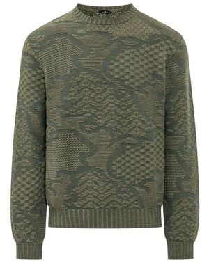 Etro Truien & Vesten ,Groen ,Wol Jacquard Ronde Hals Trui
