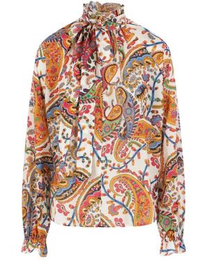 Etro Overhemden ,Veelkleurig ,Katoen High Ruffled Collar Blouse - Roze