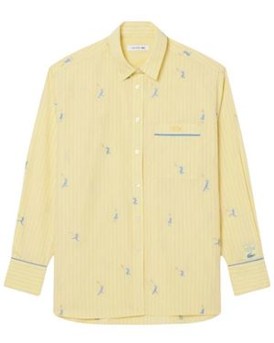 Lacoste Overhemden ,Geel ,Katoen Oversized Overhemd Met Jacquardmotieven