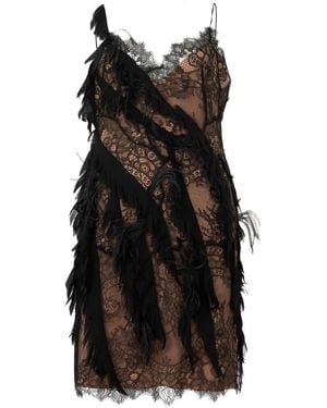 Alberta Ferretti Kurzes Kleid Mit Federn Und Spitze - Schwarz