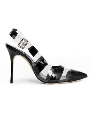 Manolo Blahnik Gestreifte lackleder slingback stiletto absätze olo blahnik - Schwarz