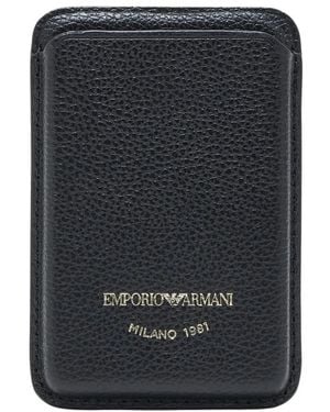 Emporio Armani Accessoires ,Zwart ,Leer Magnetische Kaarthouder Van Leer Met Hertenprint