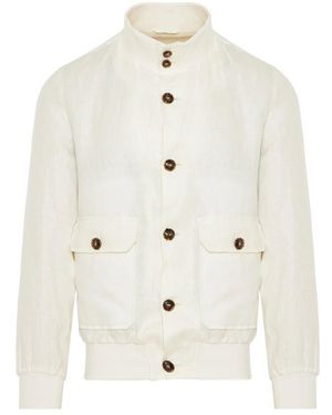 Barba Napoli Leinenjacke mit knopfverschluss - Weiß