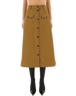 Saint Laurent Rokken ,Katoen Katoenen Serge Midi Rok - Naturel