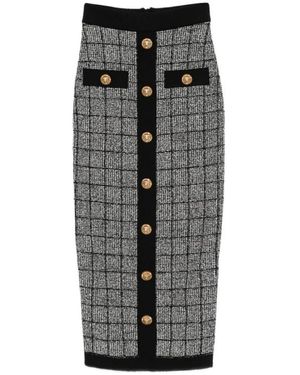 Balmain Rokken ,Zwart ,Geruite Midi-Rok - Grijs
