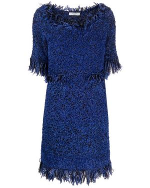 Charlott Kleedjes ,Blauw ,Wol Koningsblauwe Franje Trim Wollen Jurk