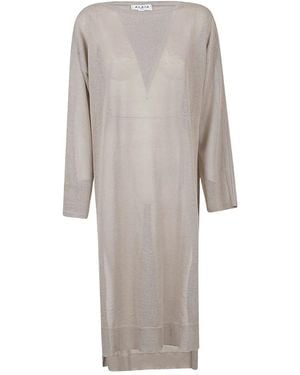 Alaïa Seiden-Leinen-Strick-Kaftan-Kleid - Grau