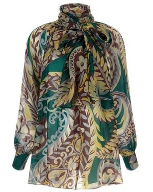Etro Zijden Blouse Met Zijden Sjaal - Groen