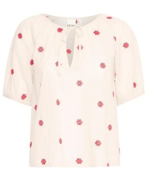 Ichi Mandel Milch Bluse Mit Feinem Druck - Pink