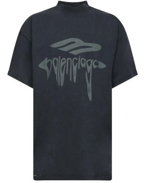 Balenciaga Schwarzes T-Shirt Mit Flüssigem Logo