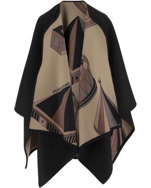 Ferragamo Geometrische Renaissance-Print Reversible Cape - Zwart