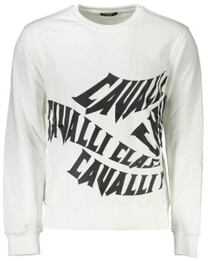 Roberto Cavalli Hoodies & Sweatvesten ,Wit ,Katoen Witte Katoenen Trui - Grijs