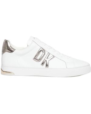 DKNY Schoenen ,Wit ,Leer Sneakers Met Champagnekleurige Details