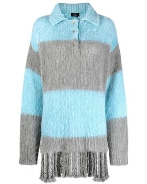 Etro Gestreepte Gebreide Poloshirt Met Franjes - Blauw
