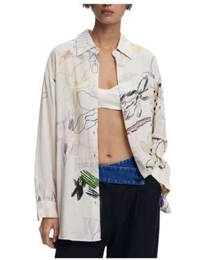 Desigual Witte Katoenen Shirt Met Print