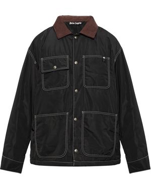 Palm Angels Jassen ,Zwart ,Leer Gepolsterd Jack Met Logo-Applicatie