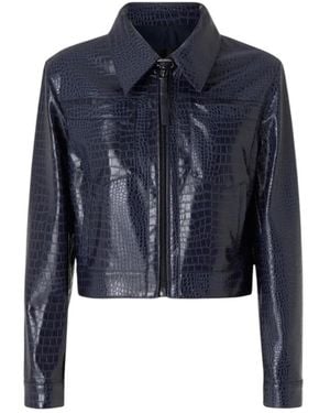 Pinko Jassen ,Blauw ,Katoen Giubbino Aviator Crop Effetto Coccodrillo