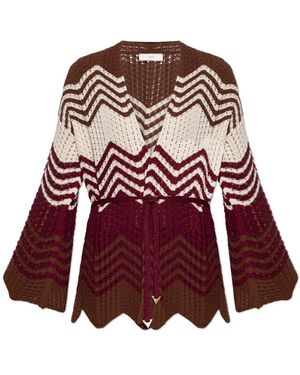 Akep Chevron Lurex Cardigan - Rot
