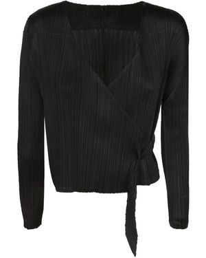 Issey Miyake Facade Pleated V-Neck Cardigan - Zwart