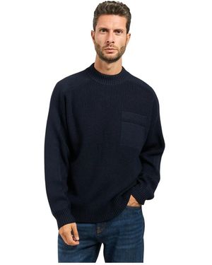 HUGO Blauer Oversized Rippstrickpullover